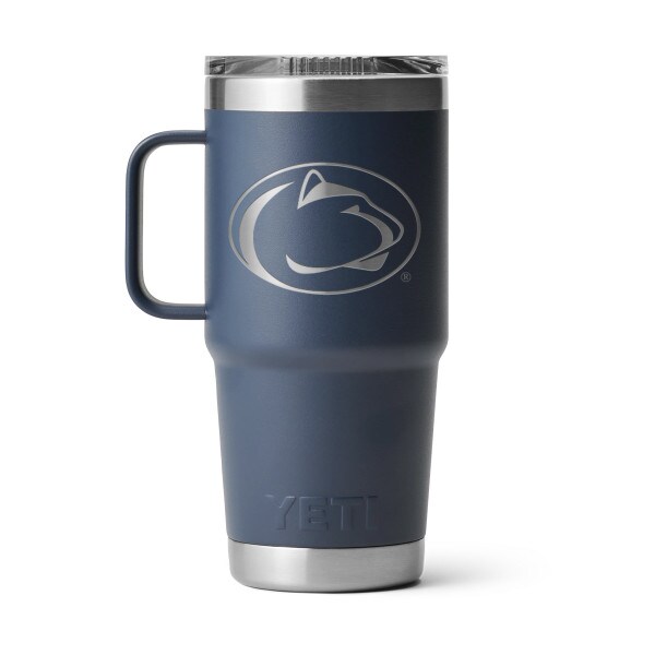 Yeti 20oz navy travel mug with Penn State Athletic Logo and Stronghold Lid